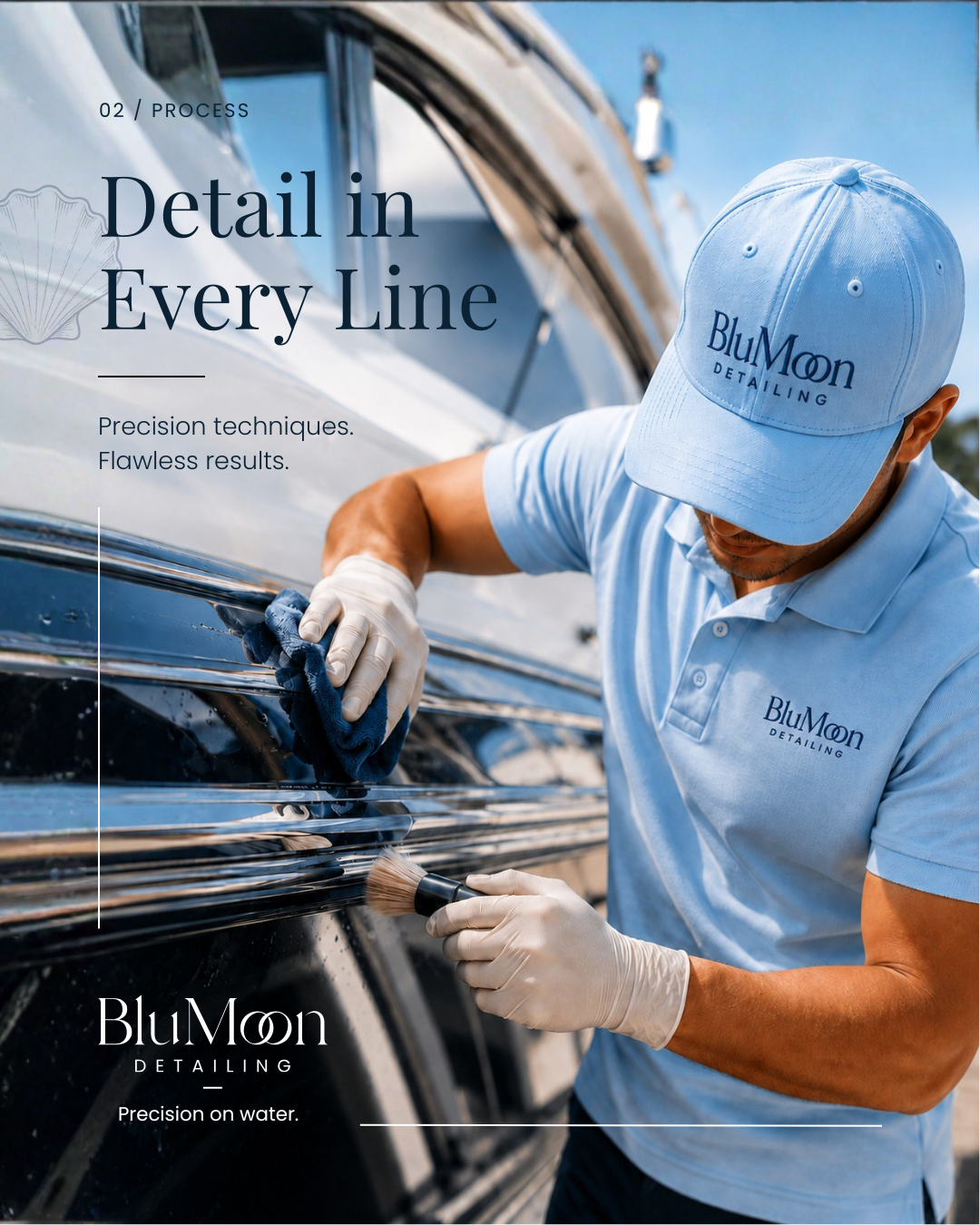 Polishing technique on yacht lines and trim